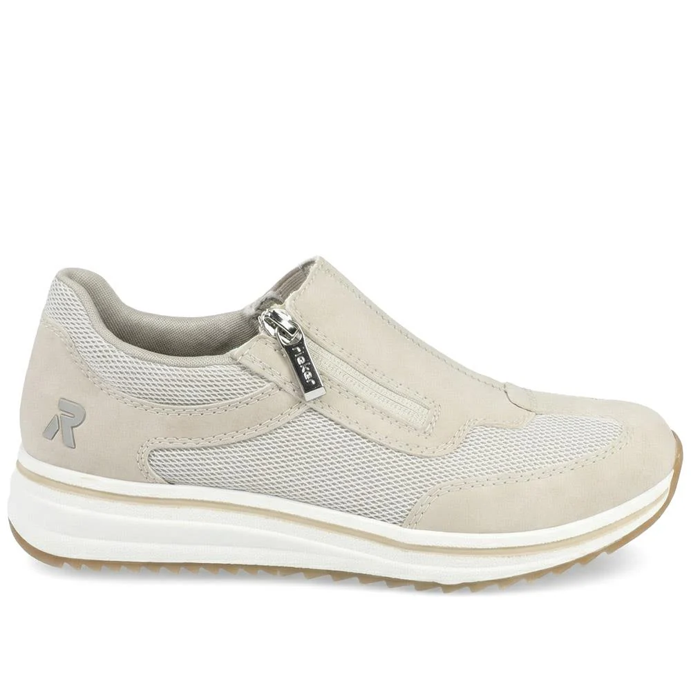 Rieker Leather Zip & Lace Trainers - RKR43524 / 328 765 - Beige - Image 2