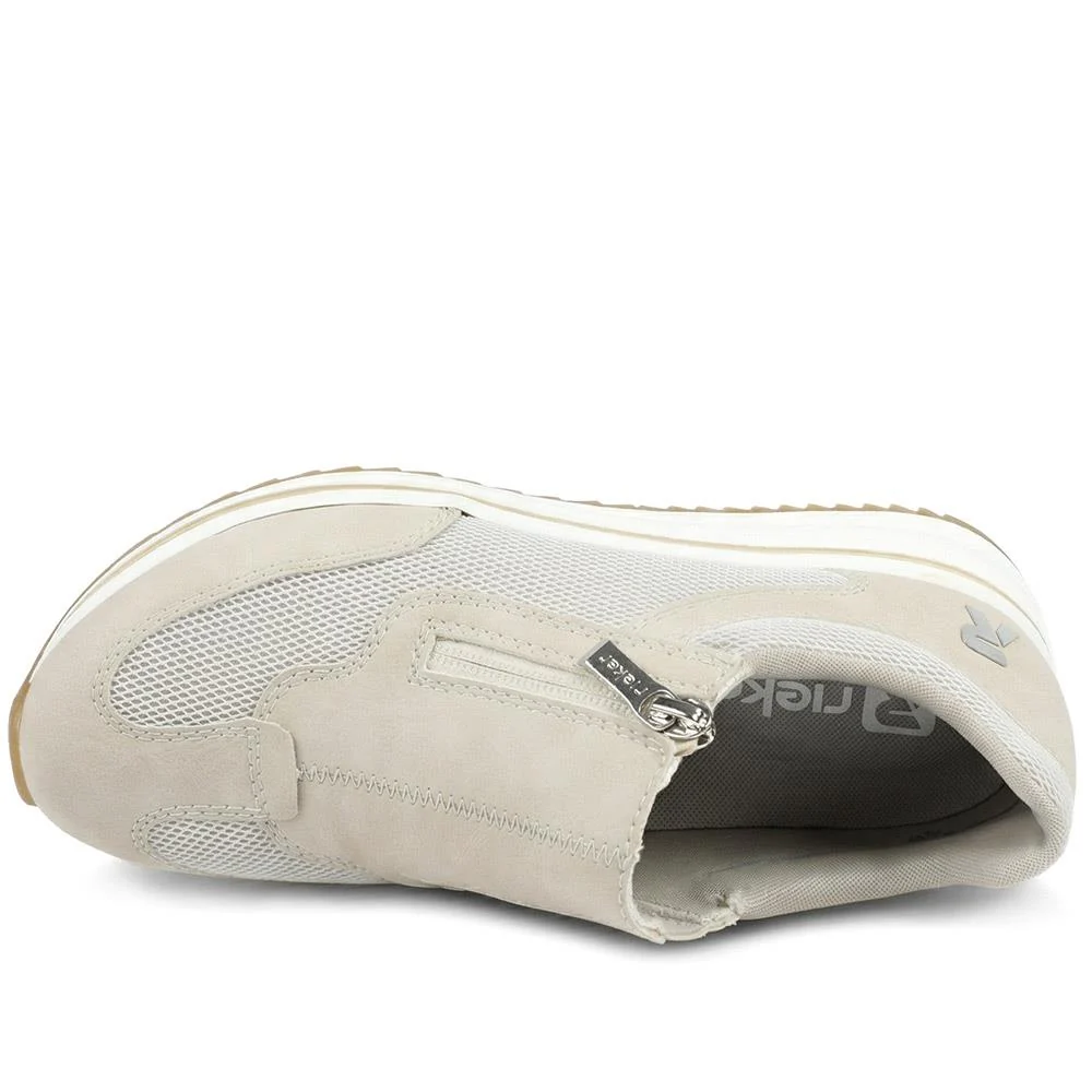 Rieker Leather Zip & Lace Trainers - RKR43524 / 328 765 - Beige - Image 4
