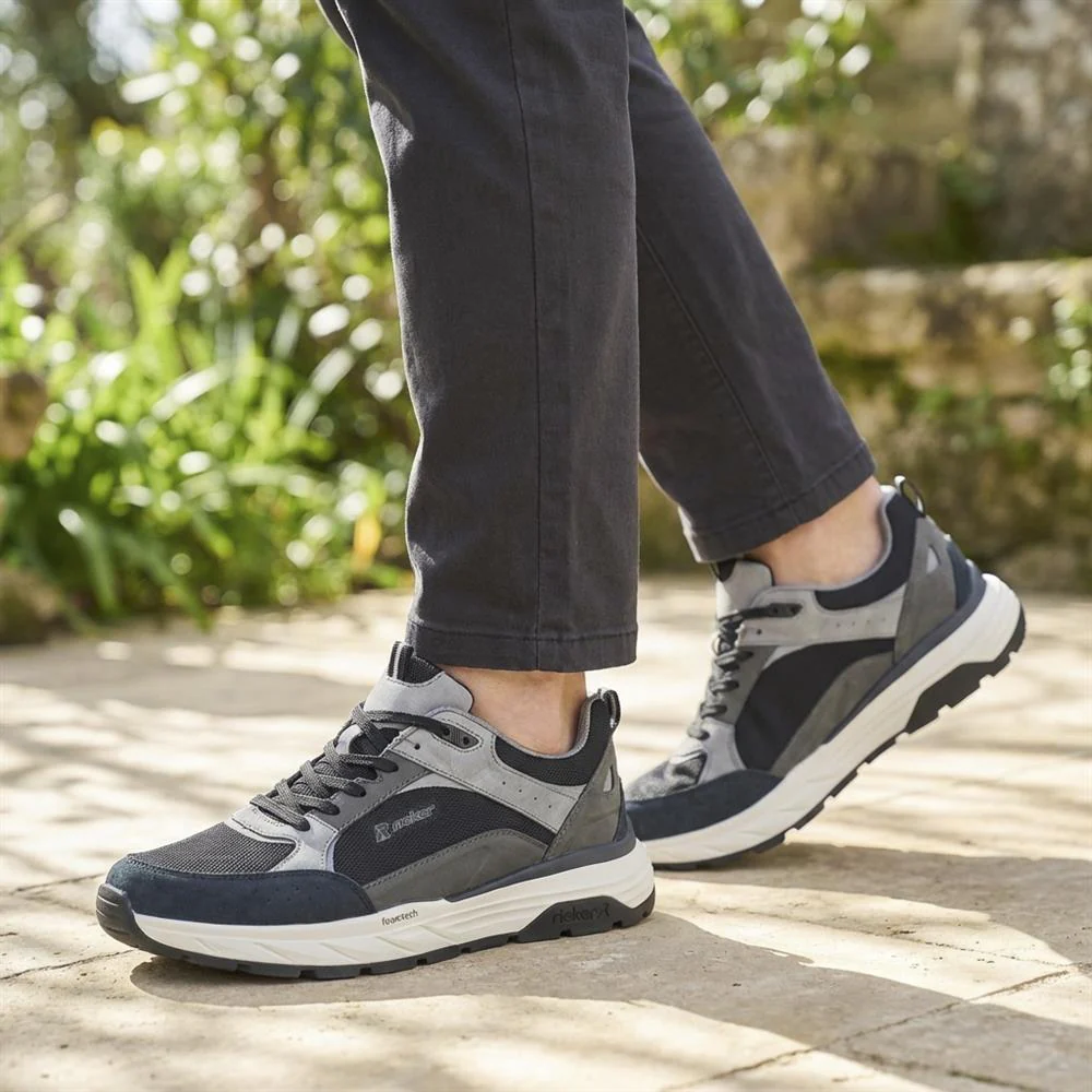 Rieker Low Top Lace Up Trainers - RKR43503 / 328 971 - Black-Grey - Image 2