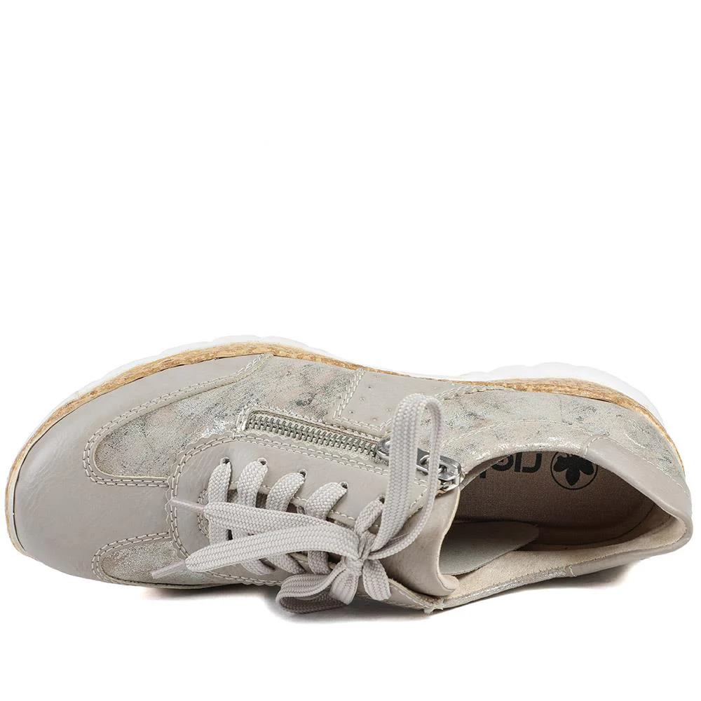 Rieker Memory Foam Zip & Lace Shoes - RKR43589 / 329 539 - Beige - Image 5