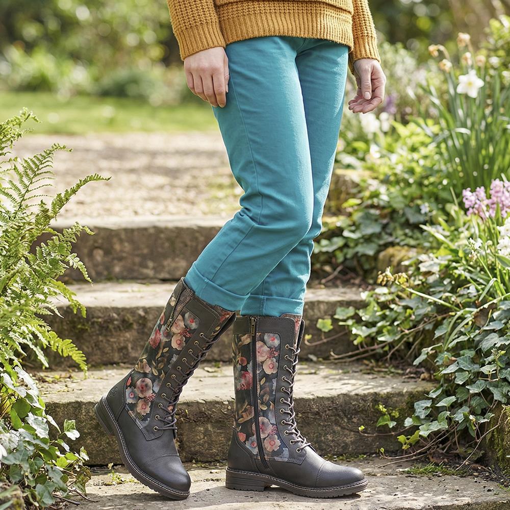 Rieker Multi Zip Calf Length Boots - RKR42021 / 329 478 - Black - Image 2