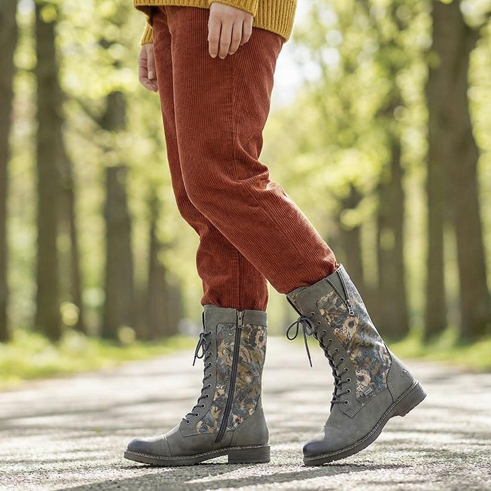 Rieker Multi Zip Calf Length Boots - RKR42021 / 329 478 - Grey - Image 2