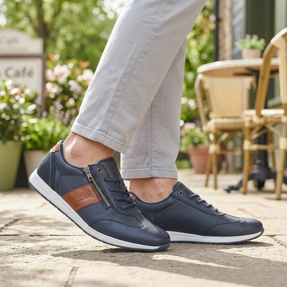Rieker Titus Leather Zip Fastening Trainers - RKR43019 / 328 828 - Navy - Image 2