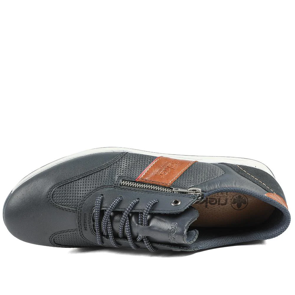 Rieker Titus Leather Zip Fastening Trainers - RKR43019 / 328 828 - Navy - Image 5