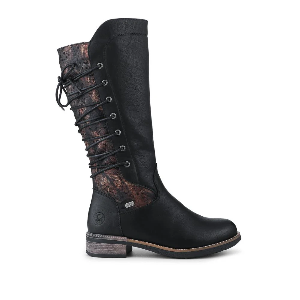 Rieker Water Resistant Zip Up Long Boots - RKR42555 / 328 200 - Black - Image 3