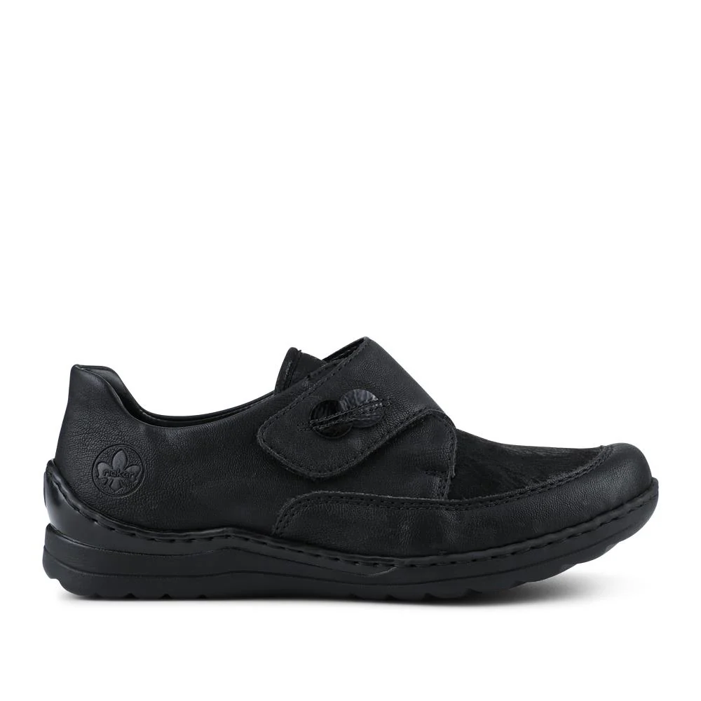 Rieker Wide Fit Cushioned Touch-Fasten Shoes - RKR42525 / 327 691 - Black - Image 2