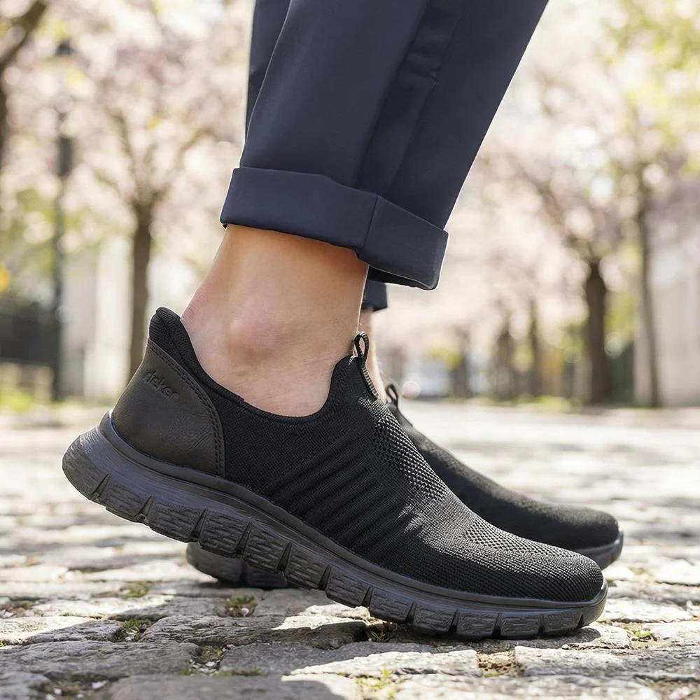 Rieker Elasticated Slip On Trainers - RKR43585 / 329 446 - Black - Image 2