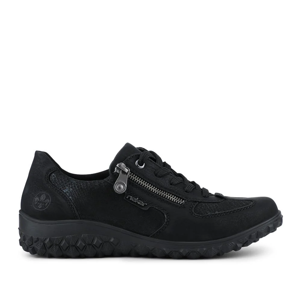 Rieker Wide Fit Rugged Zip & Lace Trainers - RKR42528 / 327 692 - Black - Image 2