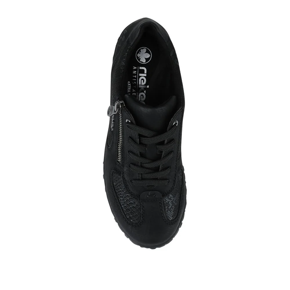 Rieker Wide Fit Rugged Zip & Lace Trainers - RKR42528 / 327 692 - Black - Image 4