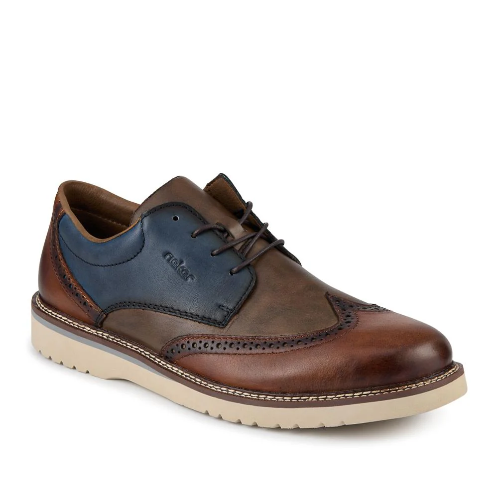 Rieker Wide Fit Leather Lace-Up Shoes - RKR42501 / 327 702 - Tan Multi