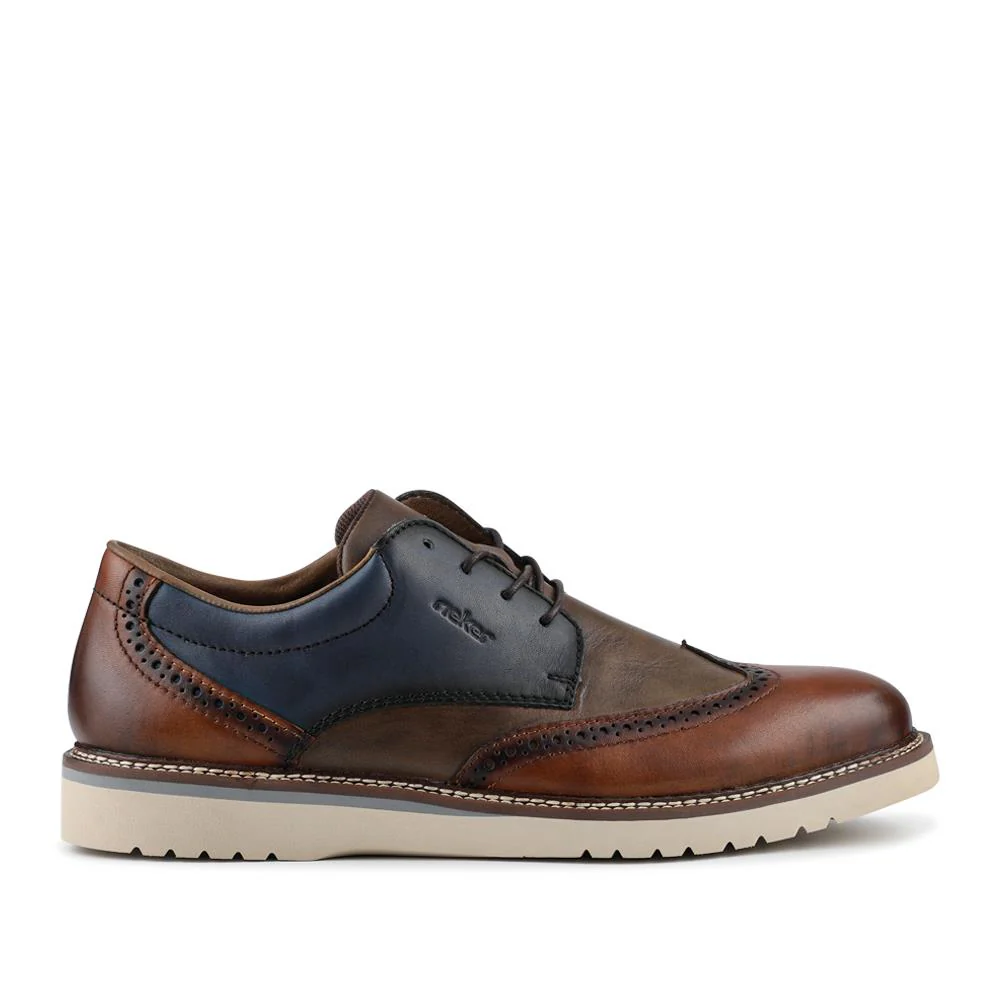 Rieker Wide Fit Leather Lace-Up Shoes - RKR42501 / 327 702 - Tan Multi - Image 2