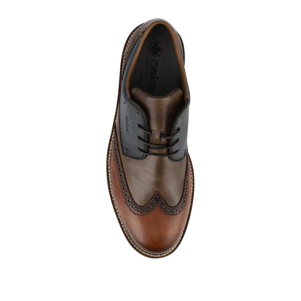 Rieker Wide Fit Leather Lace-Up Shoes - RKR42501 / 327 702 - Tan Multi - Image 4