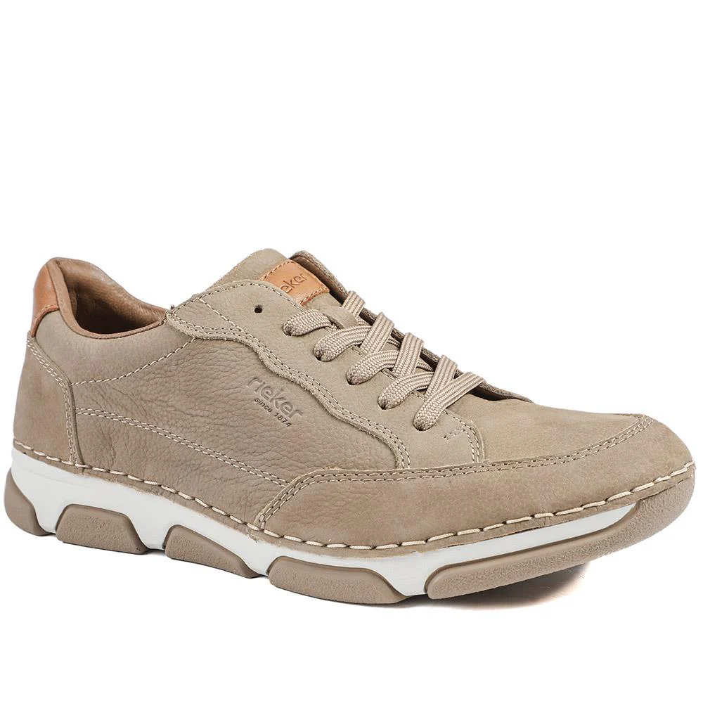 Rieker Wide Fit Leather Lace Up Trainers - RKR43508 / 328 976 - Taupe