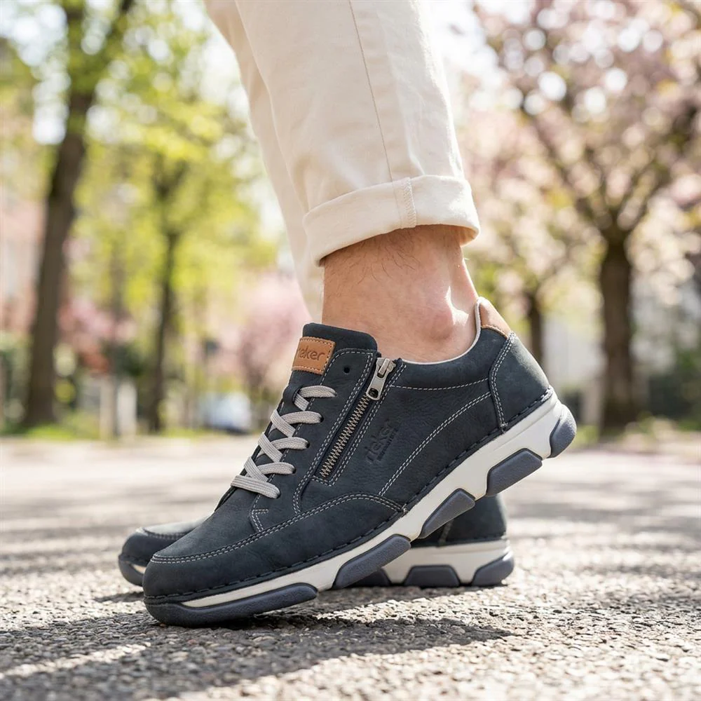 Rieker Wide Fit Leather Lace Up Trainers - RKR43508 / 328 976 - Navy - Image 2