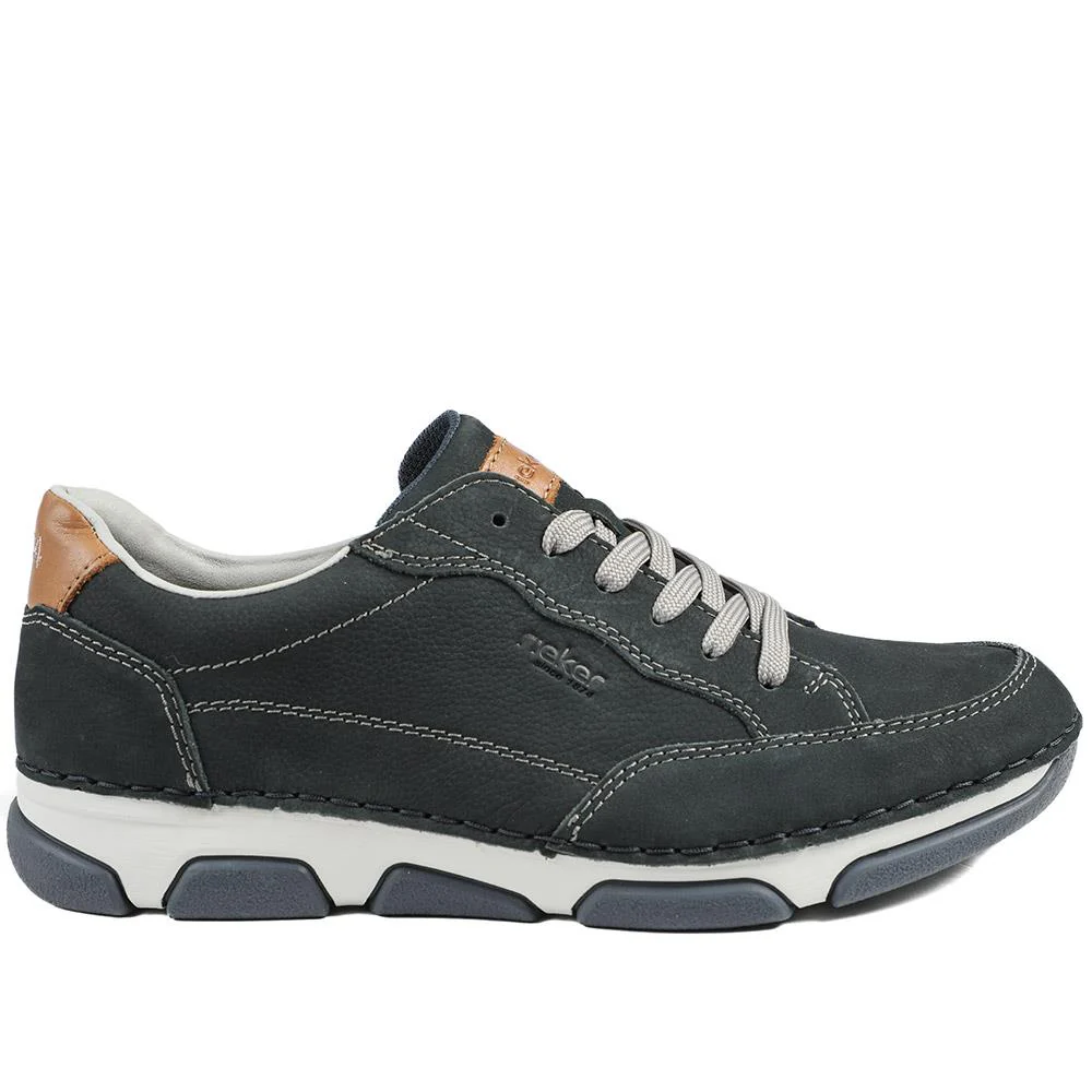 Rieker Wide Fit Leather Lace Up Trainers - RKR43508 / 328 976 - Navy - Image 3