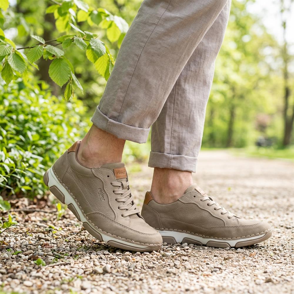 Rieker Wide Fit Leather Lace Up Trainers - RKR43508 / 328 976 - Taupe - Image 2