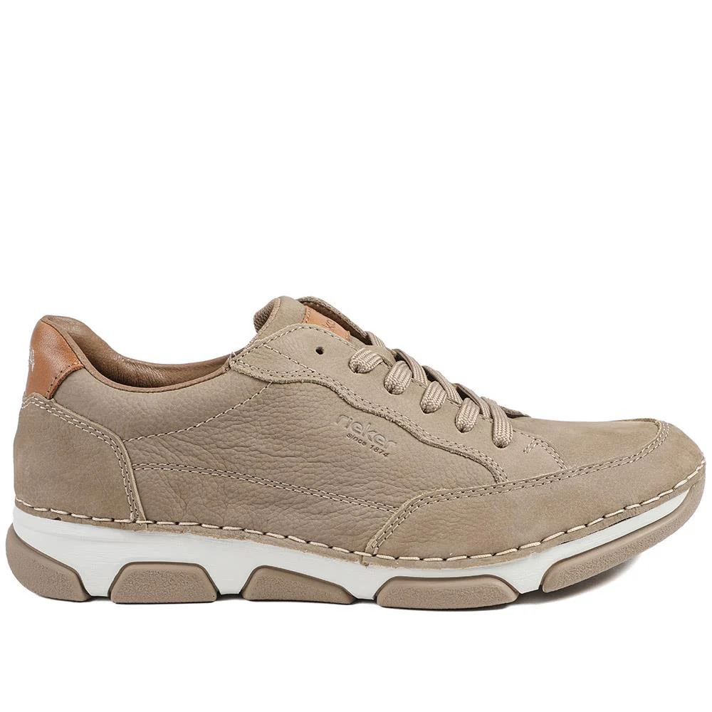 Rieker Wide Fit Leather Lace Up Trainers - RKR43508 / 328 976 - Taupe - Image 3