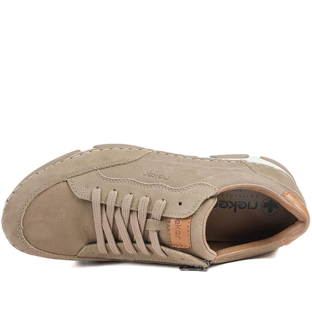 Rieker Wide Fit Leather Lace Up Trainers - RKR43508 / 328 976 - Taupe - Image 5