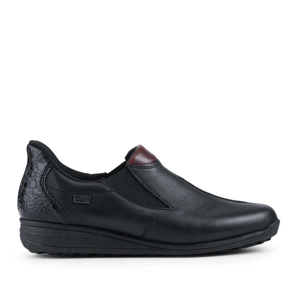 Rieker Wide Fit Leather Slip On Shoes - RKR42523 / 327 689 - Black - Image 2