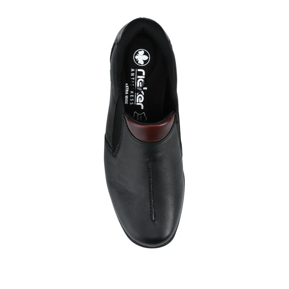 Rieker Wide Fit Leather Slip On Shoes - RKR42523 / 327 689 - Black - Image 4