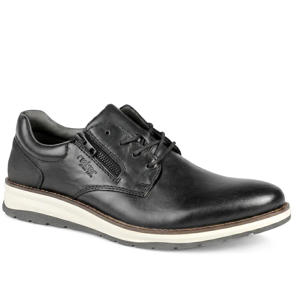 Rieker Wide Fit Leather Zip & Lace Shoes - RKR43053 / 330 226 - Black