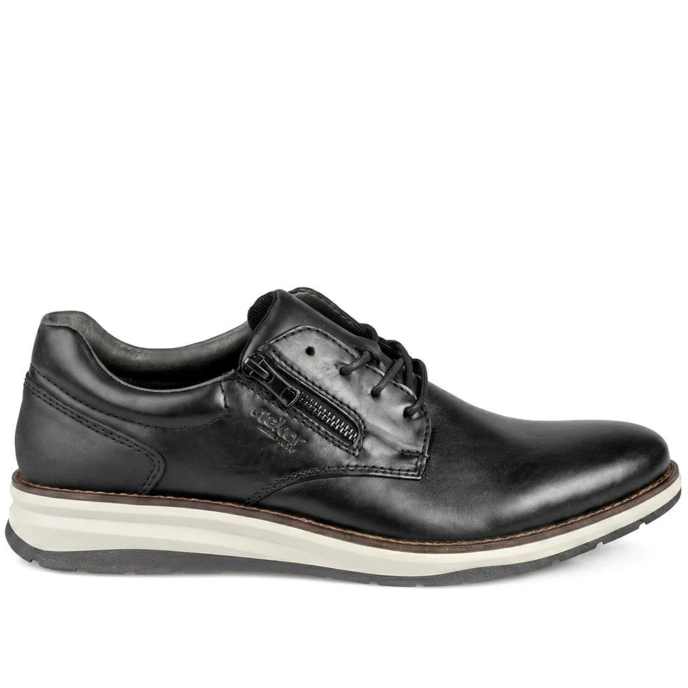 Rieker Wide Fit Leather Zip & Lace Shoes - RKR43053 / 330 226 - Black - Image 2