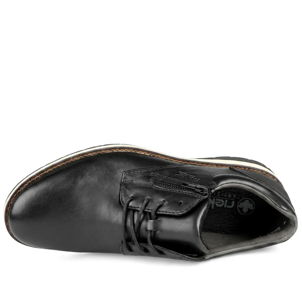 Rieker Wide Fit Leather Zip & Lace Shoes - RKR43053 / 330 226 - Black - Image 4