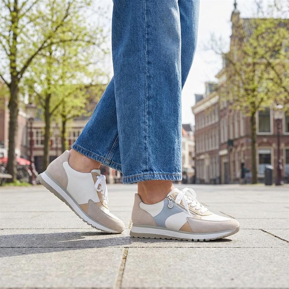 Rieker Wide Fit Leather Zip & Lace Trainers - RKR43543 / 328 766 - White Multi - Image 2