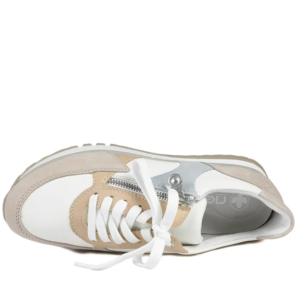 Rieker Wide Fit Leather Zip & Lace Trainers - RKR43543 / 328 766 - White Multi - Image 5
