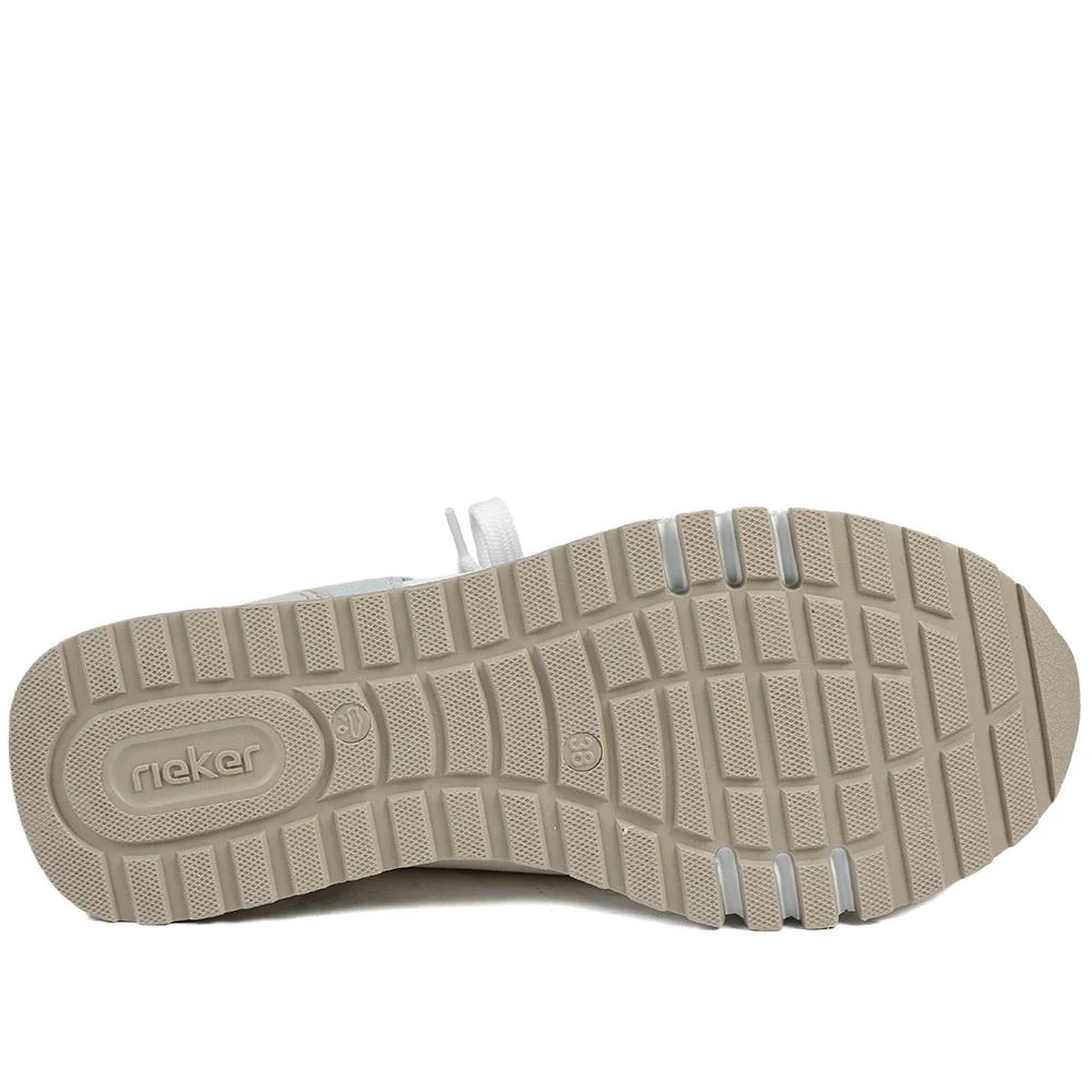 Rieker Wide Fit Leather Zip & Lace Trainers - RKR43543 / 328 766 - White Multi - Image 6