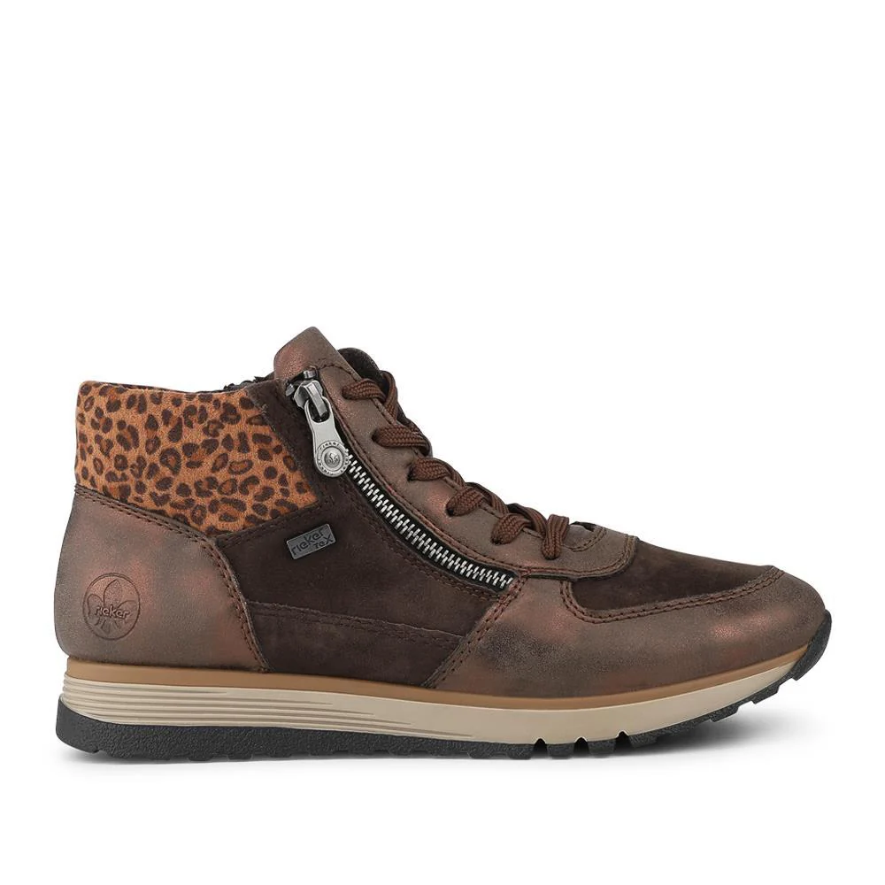 Rieker Wide Fit Leather Zip Up Trainers - RKR42548 / 328 202 - Brown Multi - Image 2