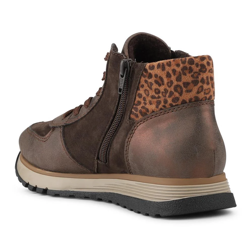 Rieker Wide Fit Leather Zip Up Trainers - RKR42548 / 328 202 - Brown Multi - Image 3