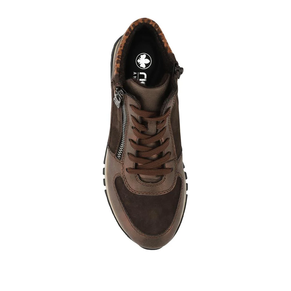 Rieker Wide Fit Leather Zip Up Trainers - RKR42548 / 328 202 - Brown Multi - Image 4