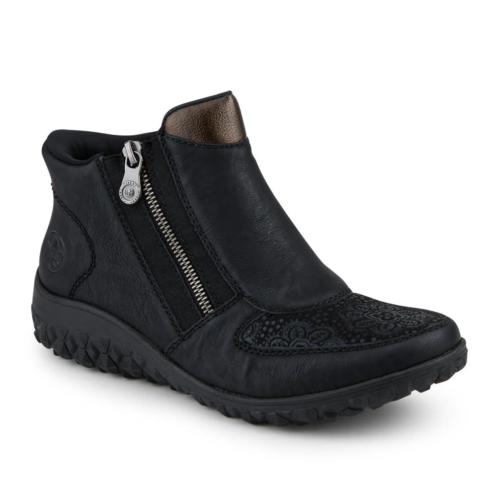 Rieker Wide Fit Leather Zipped Boots - RKR42529 / 327 693 - Black
