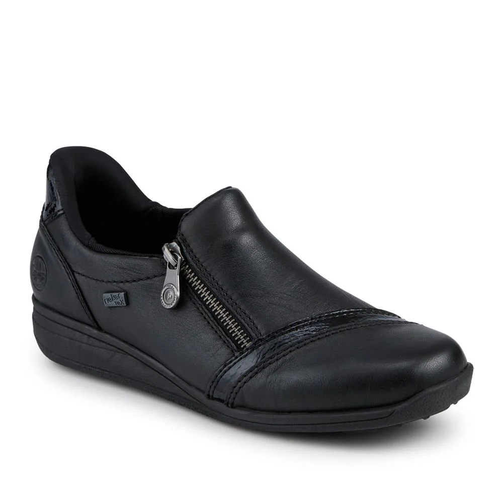 Rieker Wide Fit Leather Zipped Slip-Ons - RKR42524 / 327 690 - Black