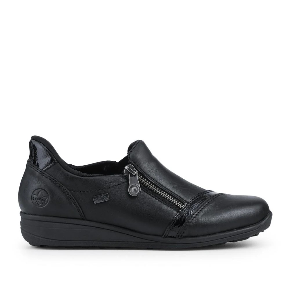 Rieker Wide Fit Leather Zipped Slip-Ons - RKR42524 / 327 690 - Black - Image 2