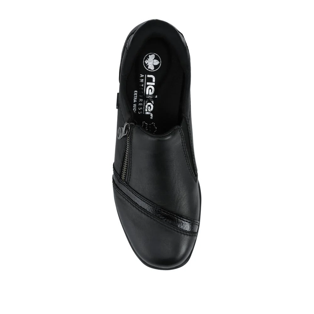 Rieker Wide Fit Leather Zipped Slip-Ons - RKR42524 / 327 690 - Black - Image 4