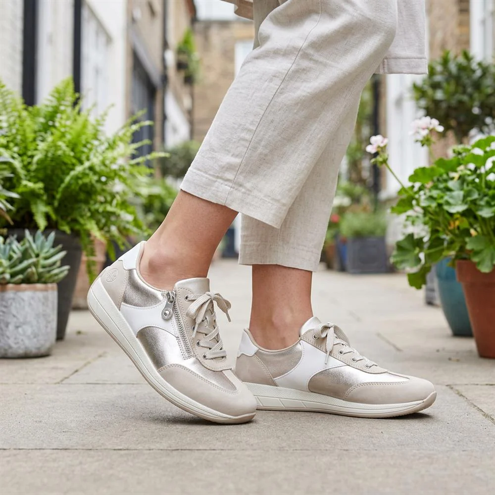 Rieker Wide Fit Multi Tone Trainers - RKR43545 / 328 778 - Beige-White - Image 2