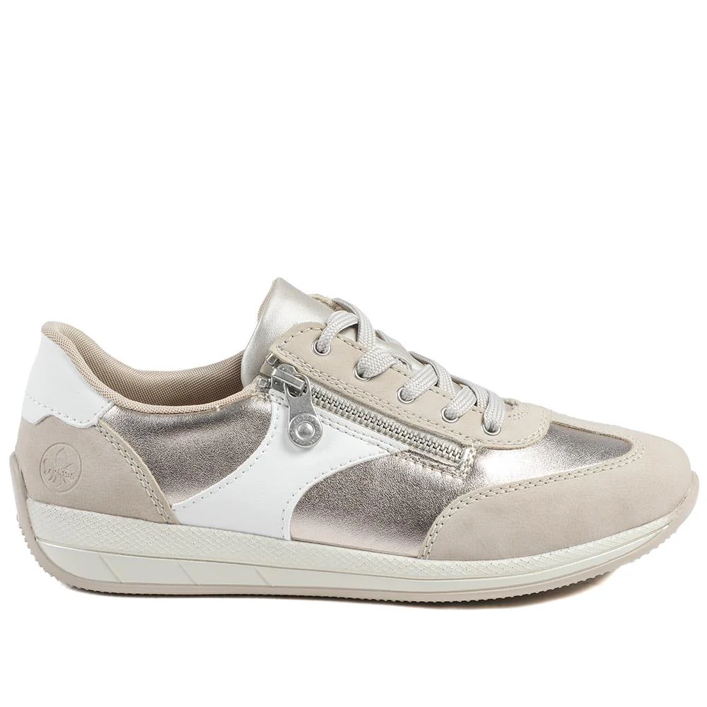 Rieker Wide Fit Multi Tone Trainers - RKR43545 / 328 778 - Beige-White - Image 3
