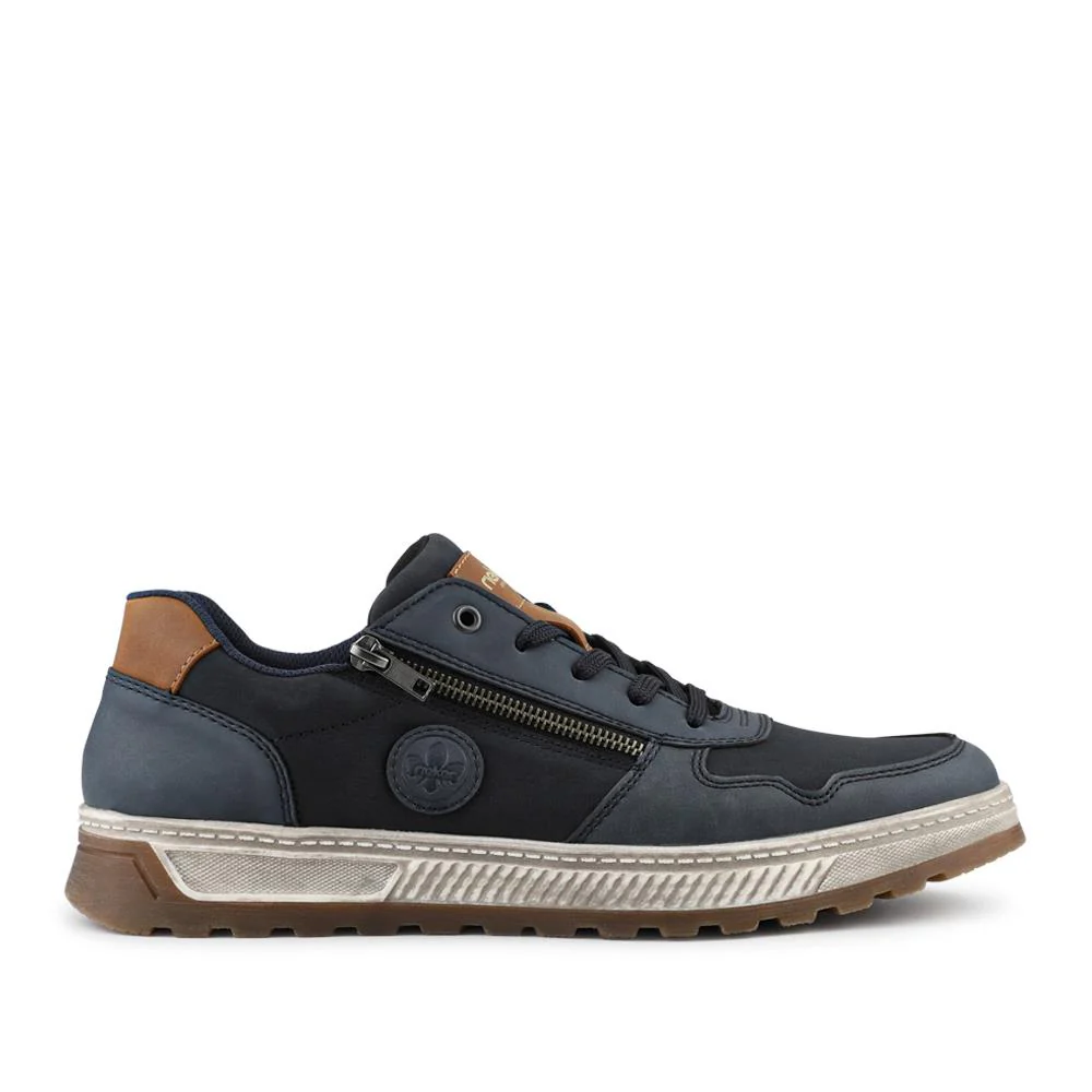 Rieker Wide Fit Zip & Lace Leather Trainers - RKR42505 / 327 700 - Navy - Image 2