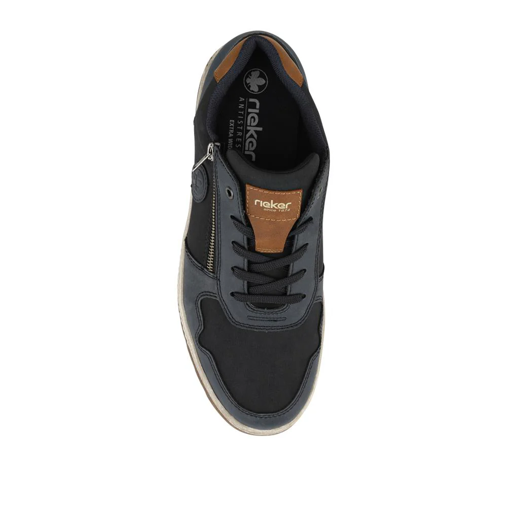 Rieker Wide Fit Zip & Lace Leather Trainers - RKR42505 / 327 700 - Navy - Image 4