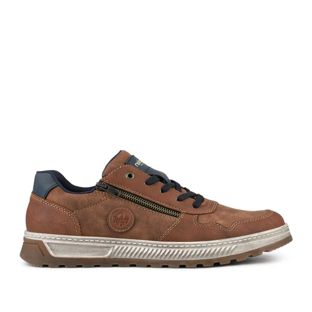 Rieker Wide Fit Zip & Lace Leather Trainers - RKR42505 / 327 700 - Tan - Image 2