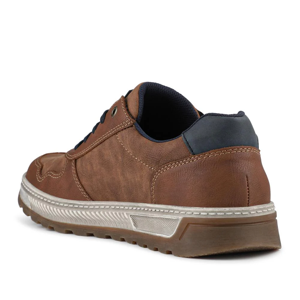 Rieker Wide Fit Zip & Lace Leather Trainers - RKR42505 / 327 700 - Tan - Image 3