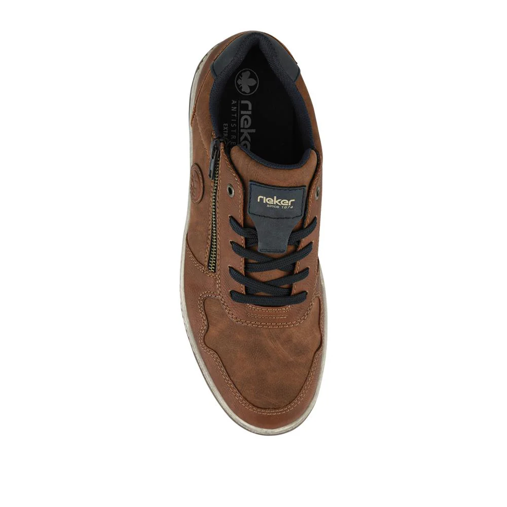 Rieker Wide Fit Zip & Lace Leather Trainers - RKR42505 / 327 700 - Tan - Image 4