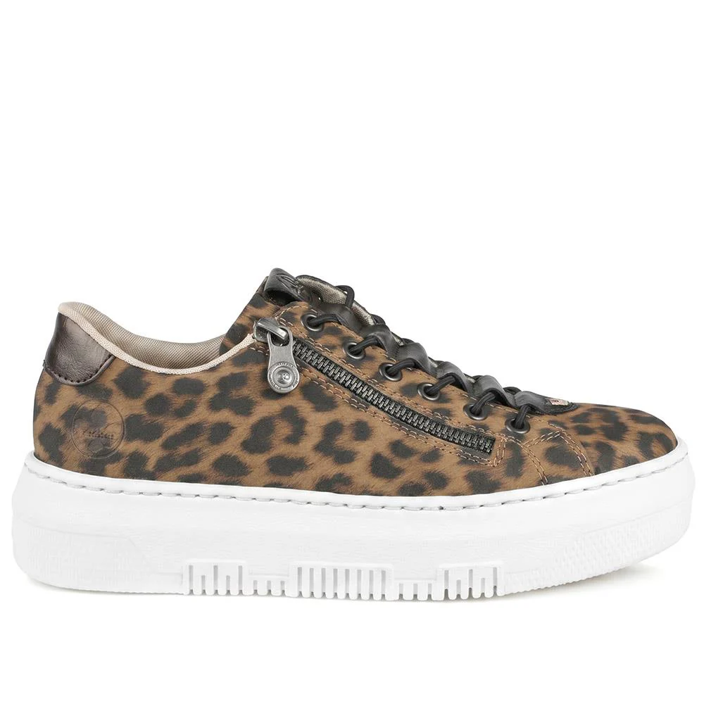 Rieker Zip Fasten Platform Trainers - RKR43029 / 330 195 - Leopard - Image 2