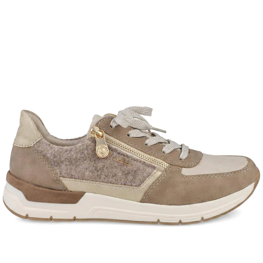 Rieker Zip & Lace Fastening Trainers - RKR43034 / 330 198 - Beige - Image 2