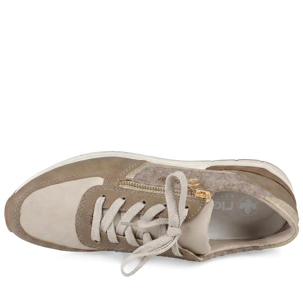 Rieker Zip & Lace Fastening Trainers - RKR43034 / 330 198 - Beige - Image 4