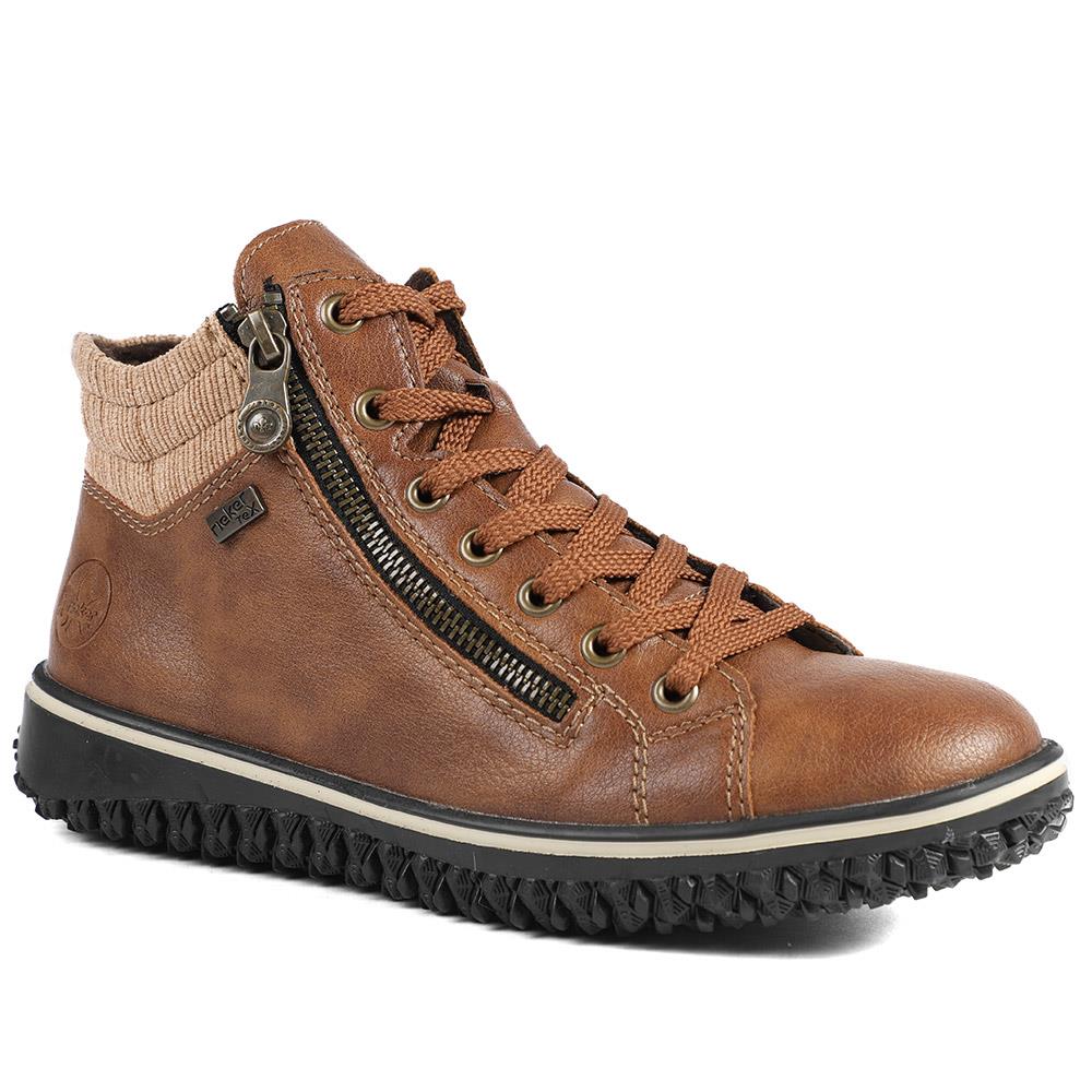 Rieker Zip & Lace Hi Top Trainers - RKR42551 / 328 208 - Tan