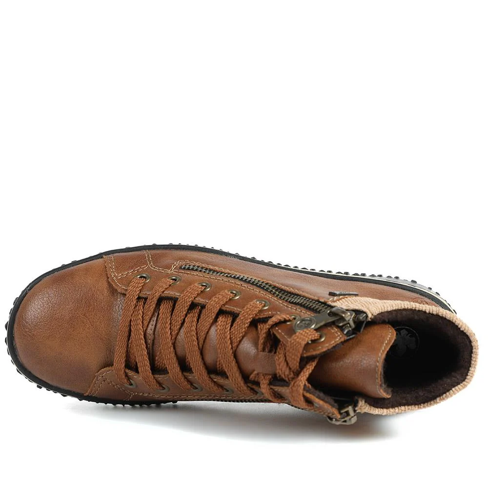 Rieker Zip & Lace Hi Top Trainers - RKR42551 / 328 208 - Tan - Image 4
