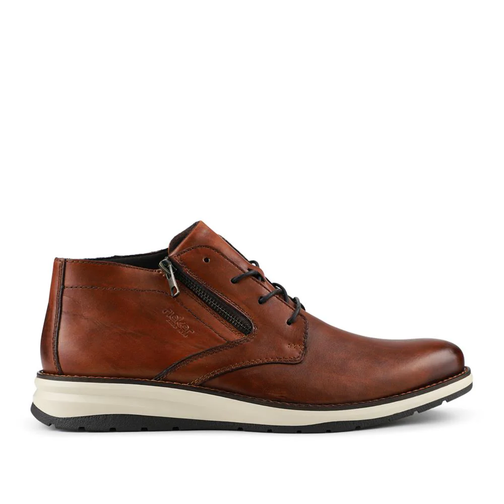 Rieker Zip & Lace Leather Smart Shoes - RKR42503 / 327 704 - Tan - Image 2